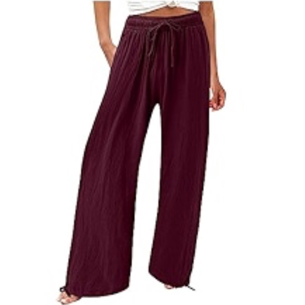 Nation LTD Wide Leg Ribbed Knit Lounge Pants Maroon Medium‎